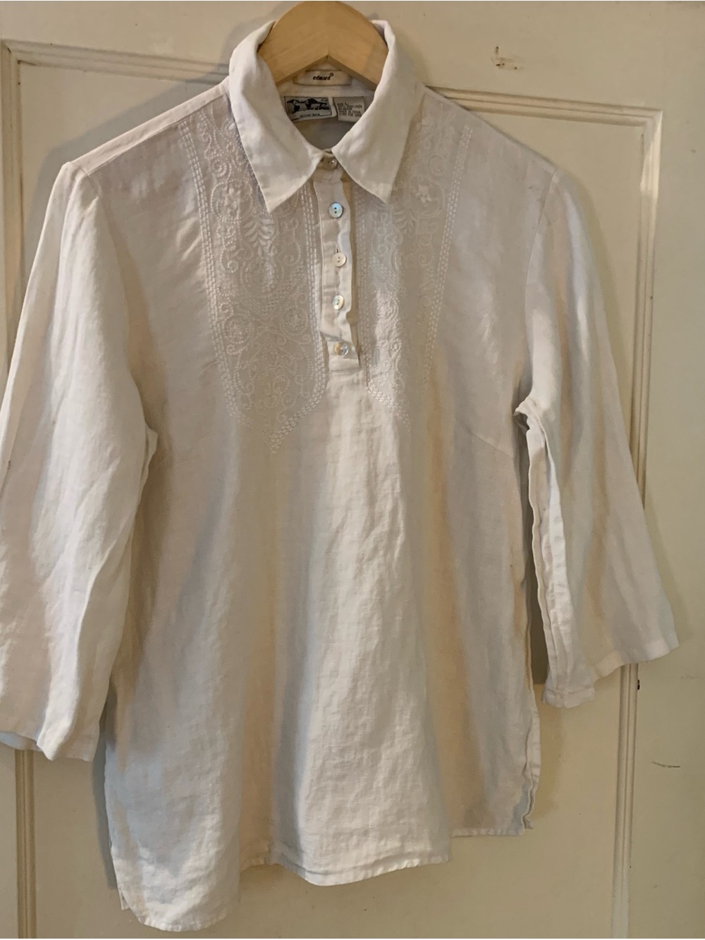 Embroidered Ivory 100% Irish Linen Button-Up Shirt